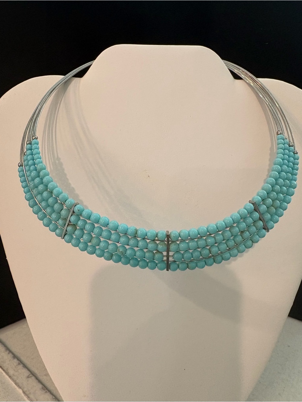 Turquoise Beaded Multi-Strand Collar Necklace - Women Jewelry